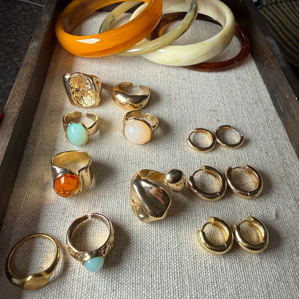 Gold Statement Ring + Hoop + Bangle Jewelry Lot - Picture 2 of 3